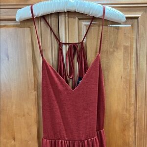 Rust Red Textured Spaghetti Strap one piece jumpsuit